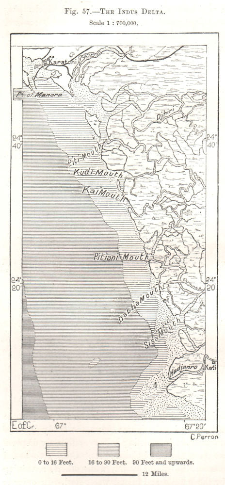 The Indus Delta. Pakistan. Sketch map 1885 old antique vintage plan chart